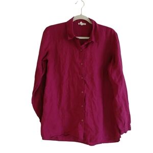 Eileen Fisher 100% Organic Linen Long Sleeve Button Up Tunic Top Women's XXS